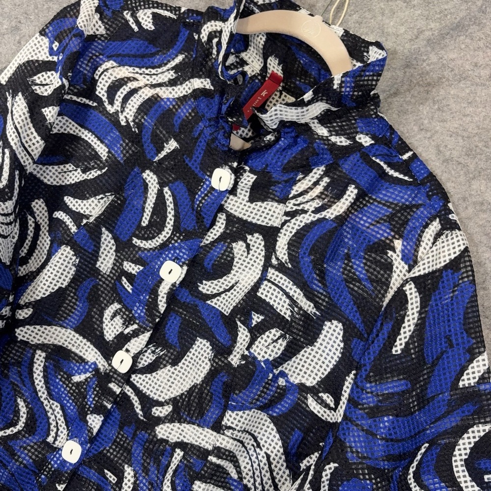 IC by Connie K Blazer Topper Women Sz 1X Blue Black White Sheer Mesh Lightweight
